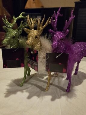Glitter Reindeer Trio - Green, Gold & Purple Holiday Decor